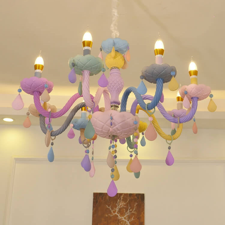 Modern Pink Princess Macaron Glass Chandelier for Kids' Bedroom