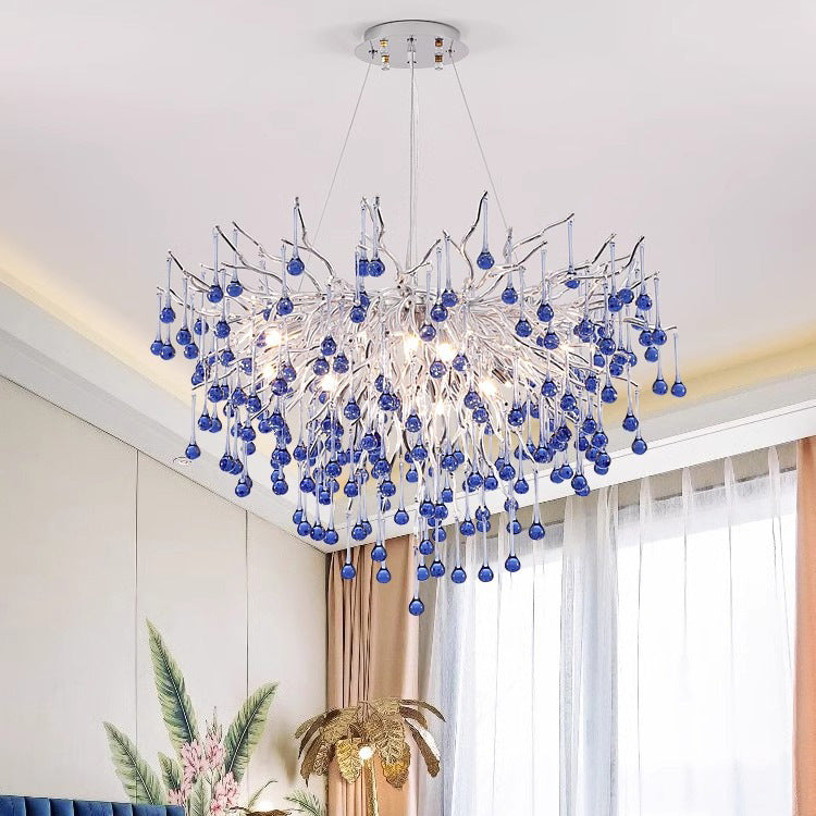 Modern Crystal LED Chandelier with Aluminum Branch Design for Dining Room