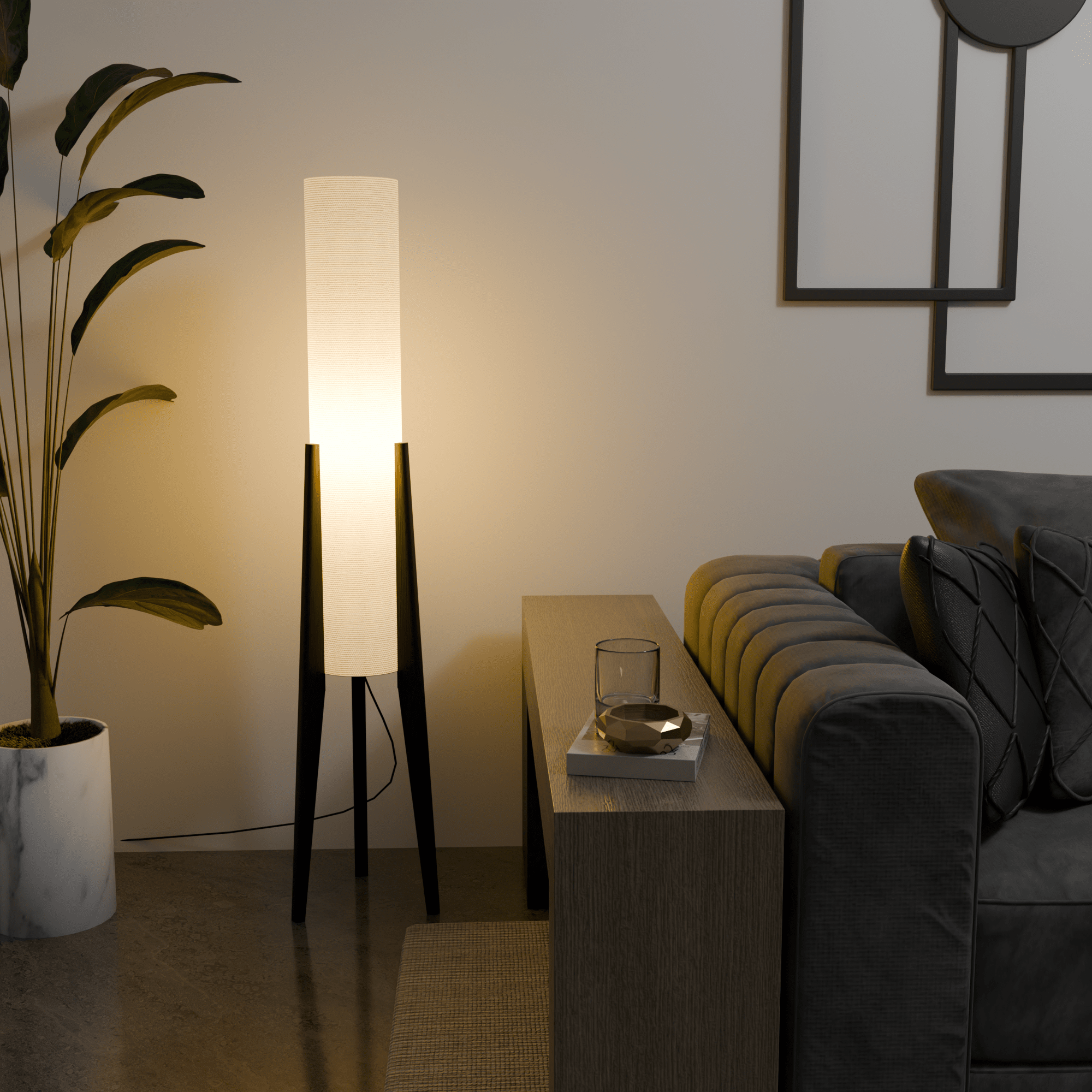 Modern White Fabric Floor Lamp with Wooden Base for Living Room Use