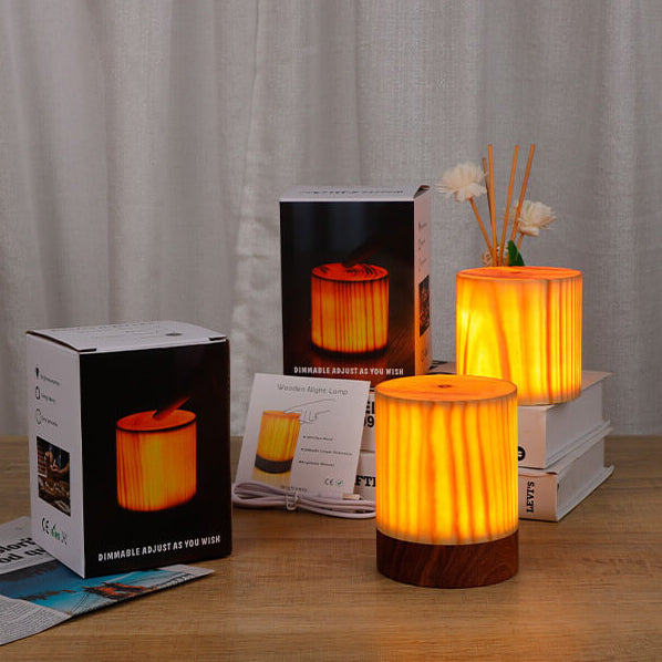 Natural Wood LED Touch Control Night Light Table Lamp for Bedroom Decor