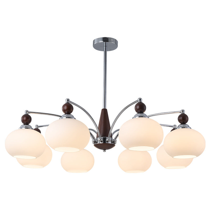 Modern Wood and Glass Round Chandelier for Living Room, 3/5/6/8 Lights