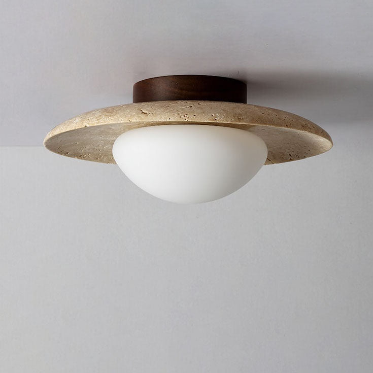Vintage Round Travertine Flush Mount Ceiling Light Fixture for Hallway