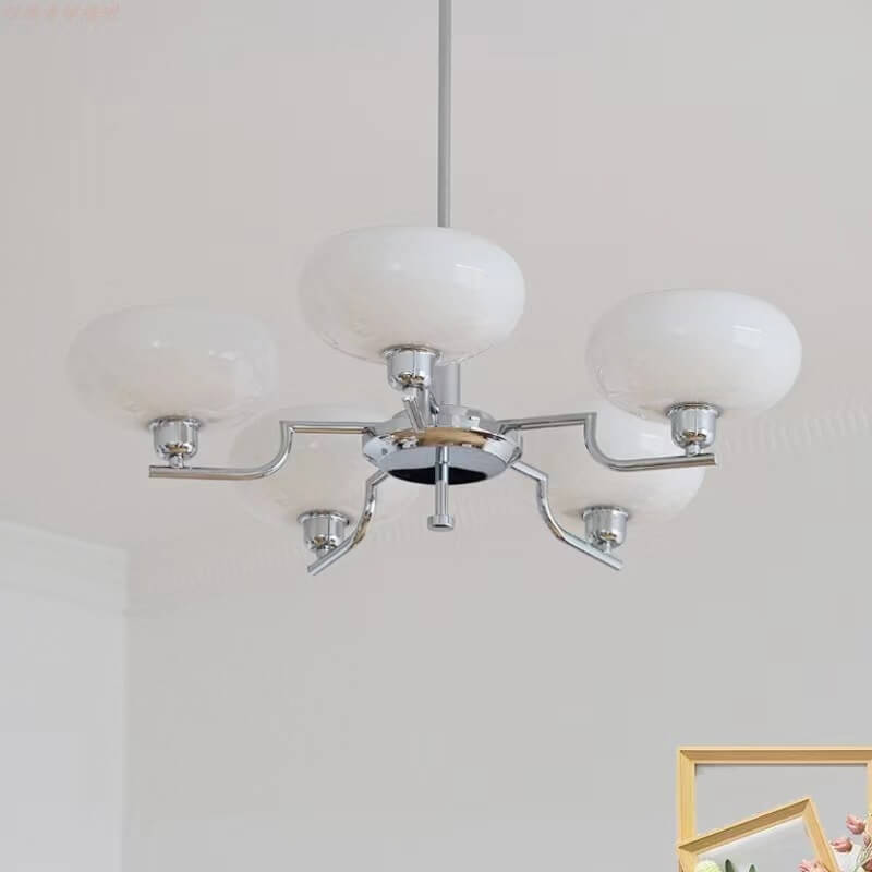 Traditional Vintage Milk White Glass Dome Chrome 3/5 Light Chandelier