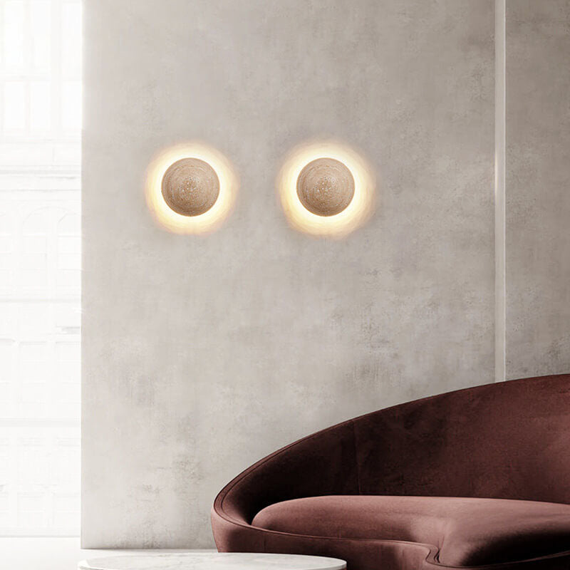 Elegant Yellow Travertine Wabi-Sabi LED Wall Sconce for Hallway Decor