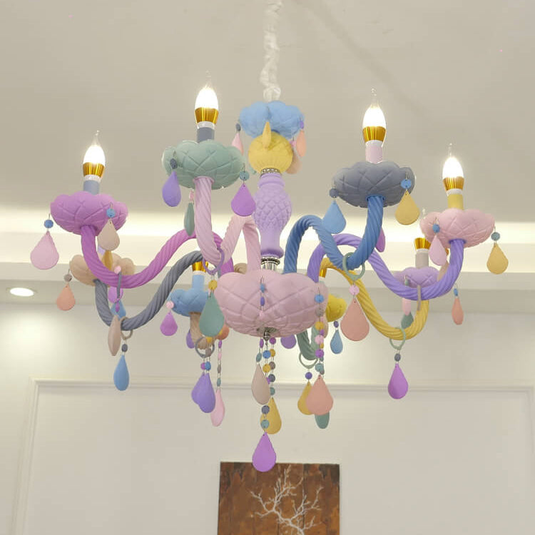 Modern Pink Princess Macaron Glass Chandelier for Kids' Bedroom