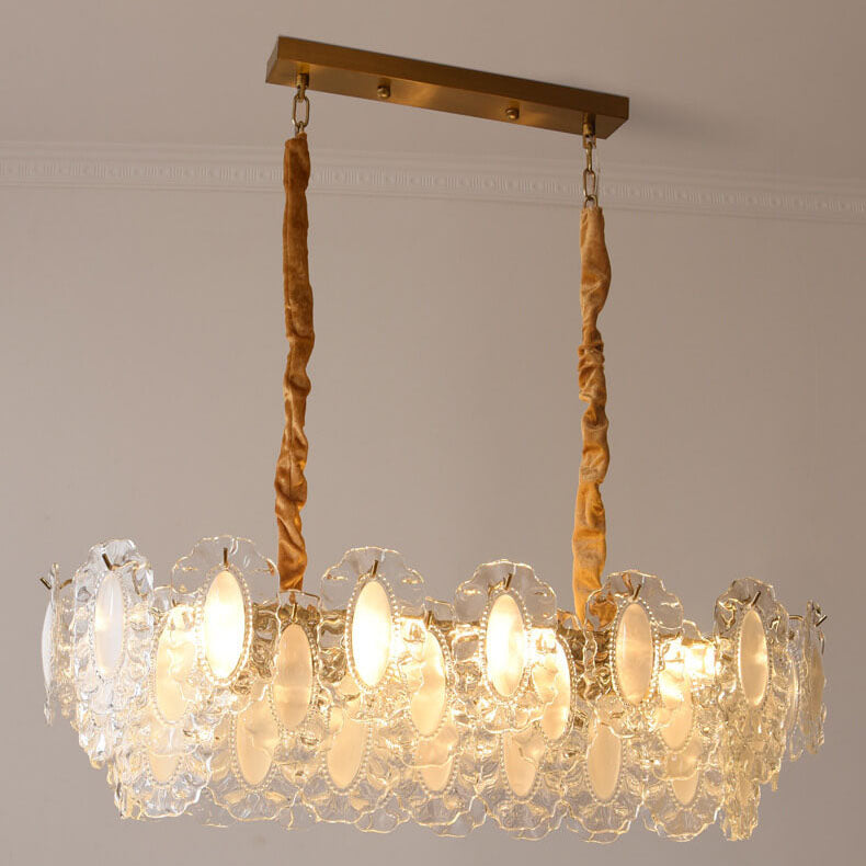Elegant French Rectangular Pearl Iron Glass 8-Light Chandelier for Living Room