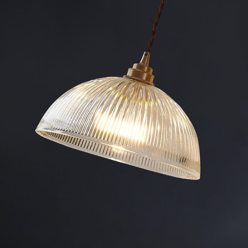 Sleek Clear Glass Dome Brass Pendant Light for Modern Dining Room