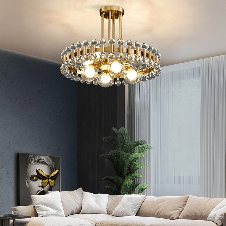 Modern Gold Finish Chandelier with Colorful Glass Shades for Living Room