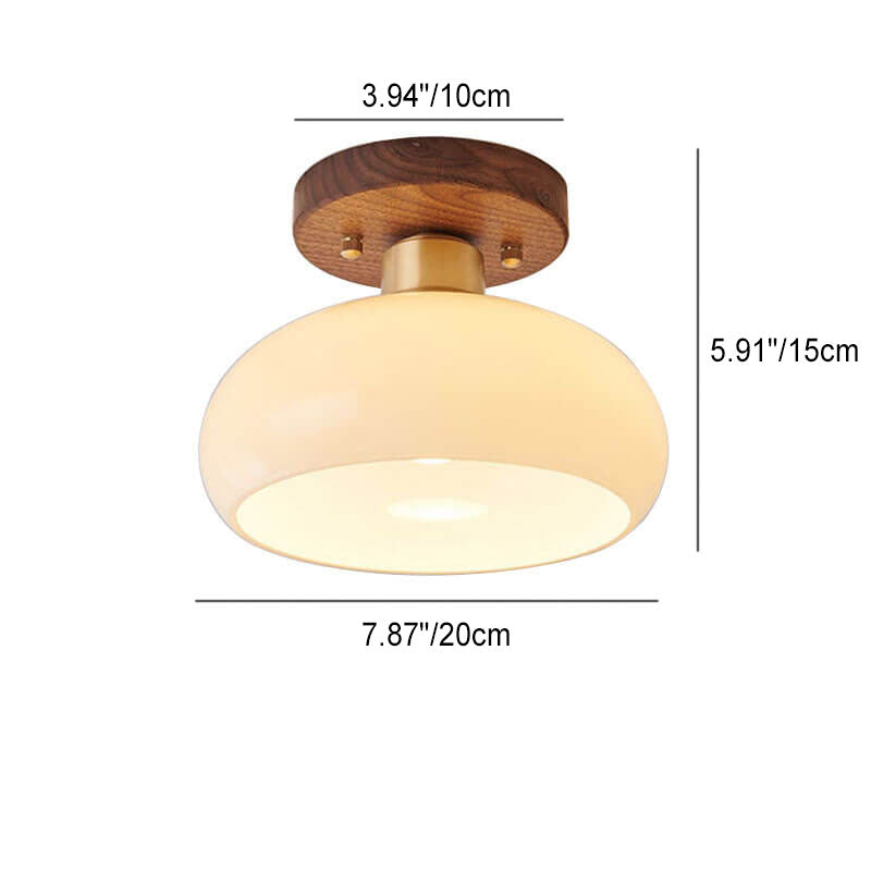 Vintage Walnut Brass Semi-Flush Mount Ceiling Light for Living Room