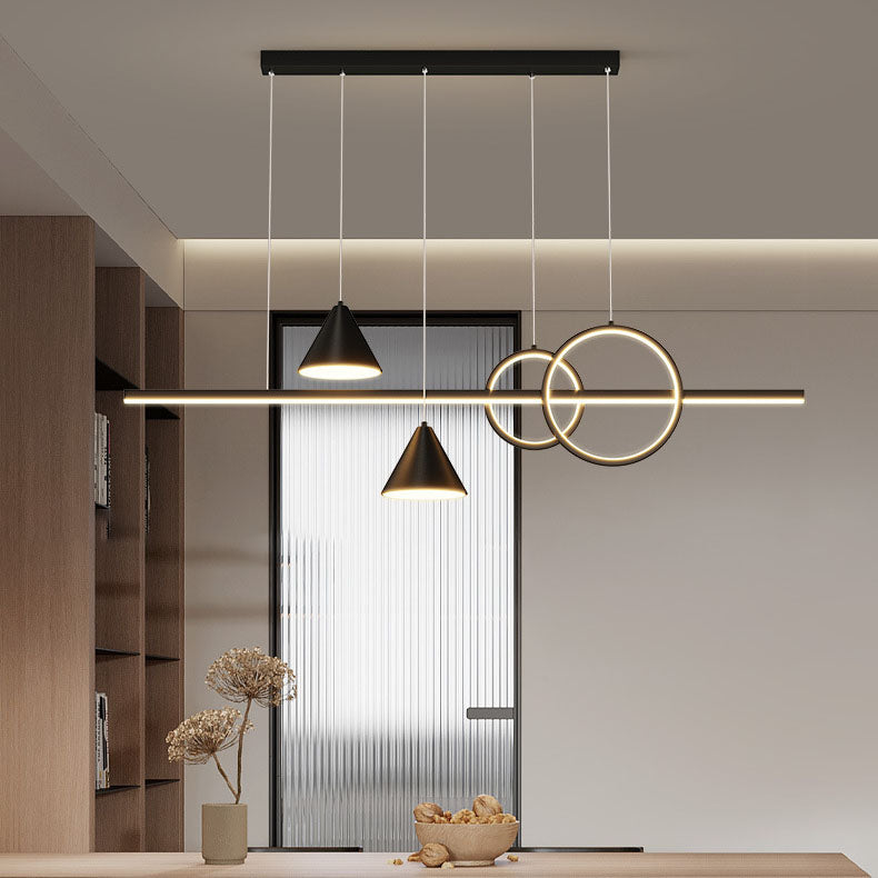 Contemporary Black Iron & Acrylic LED Chandelier for Dining Room Island