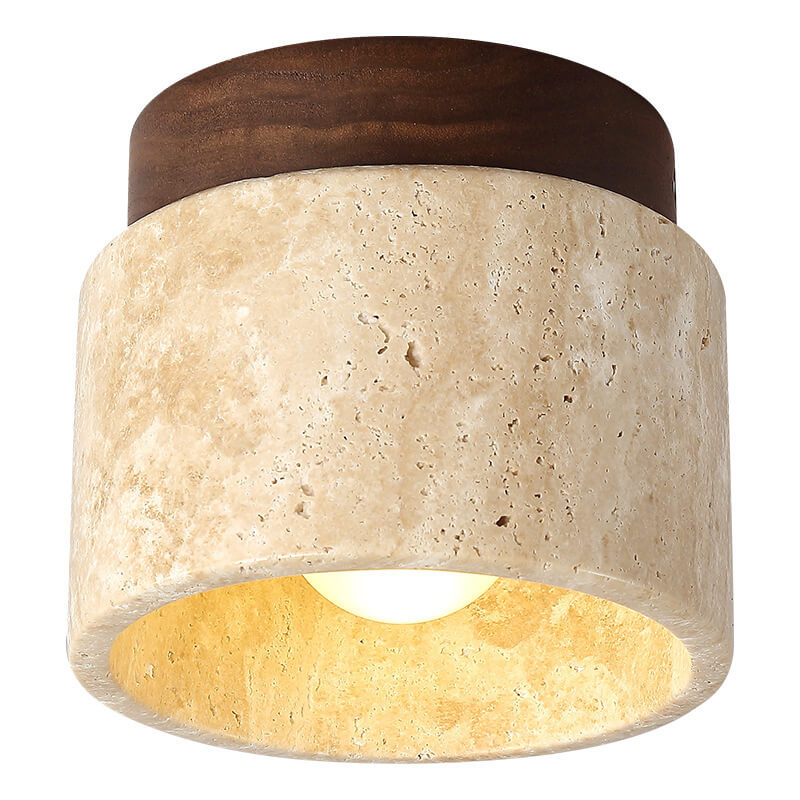 Vintage Round Travertine Flush Mount Ceiling Light Fixture for Hallway