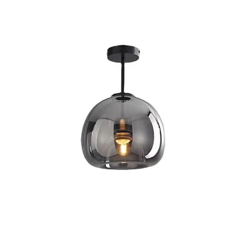 Modern Nordic Round Glass and Iron Semi-Flush Mount Ceiling Light for Living Room
