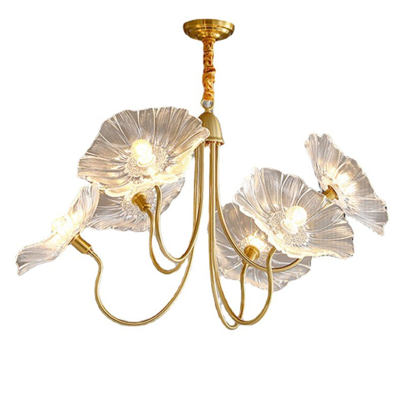 Vintage Gold Finished 6-Light Flower Glass Shade Chandelier for Bedroom