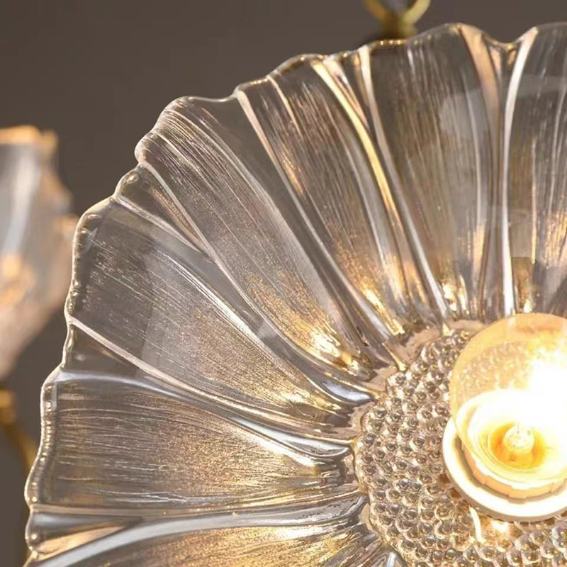 Art Deco Gold-Finish Lotus Leaf Glass Shade Chandelier for Living Room