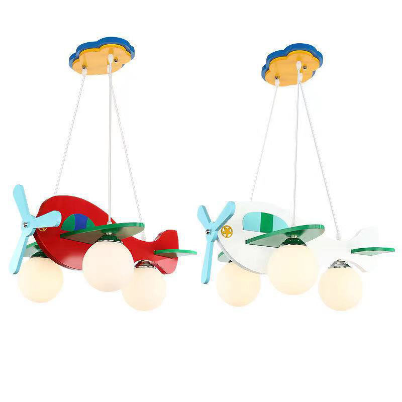 Modern Wood Airplane Glass 3-Light Chandelier for Bedroom Décor