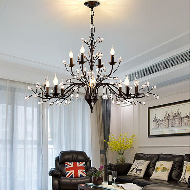 Rustic Black Iron Candelabra Chandelier for Vintage Dining Room Lighting