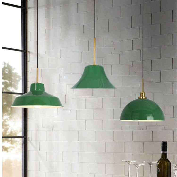 Vintage Green Iron Cone Pendant Light for Industrial-Style Entryway