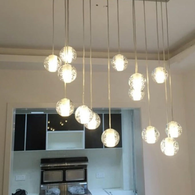 Modern Crystal Orb LED Chandelier Pendant for Luxurious Staircase Decor