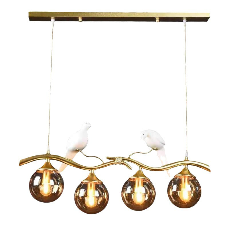 Modern Resin and Glass 4-Light Chandelier for Living Room Island
