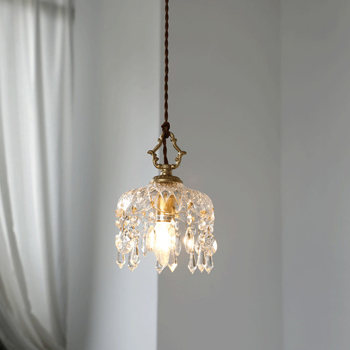Elegant Vintage Floral Crystal Pendant Light Fixture for Dining Room