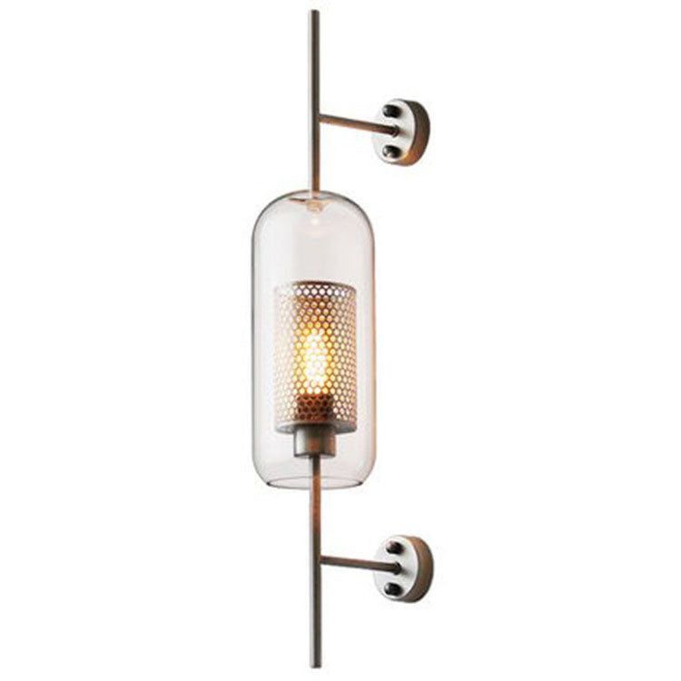 Industrial Iron Frame Wall Sconce with Cylinder Glass Shade for Bedroom