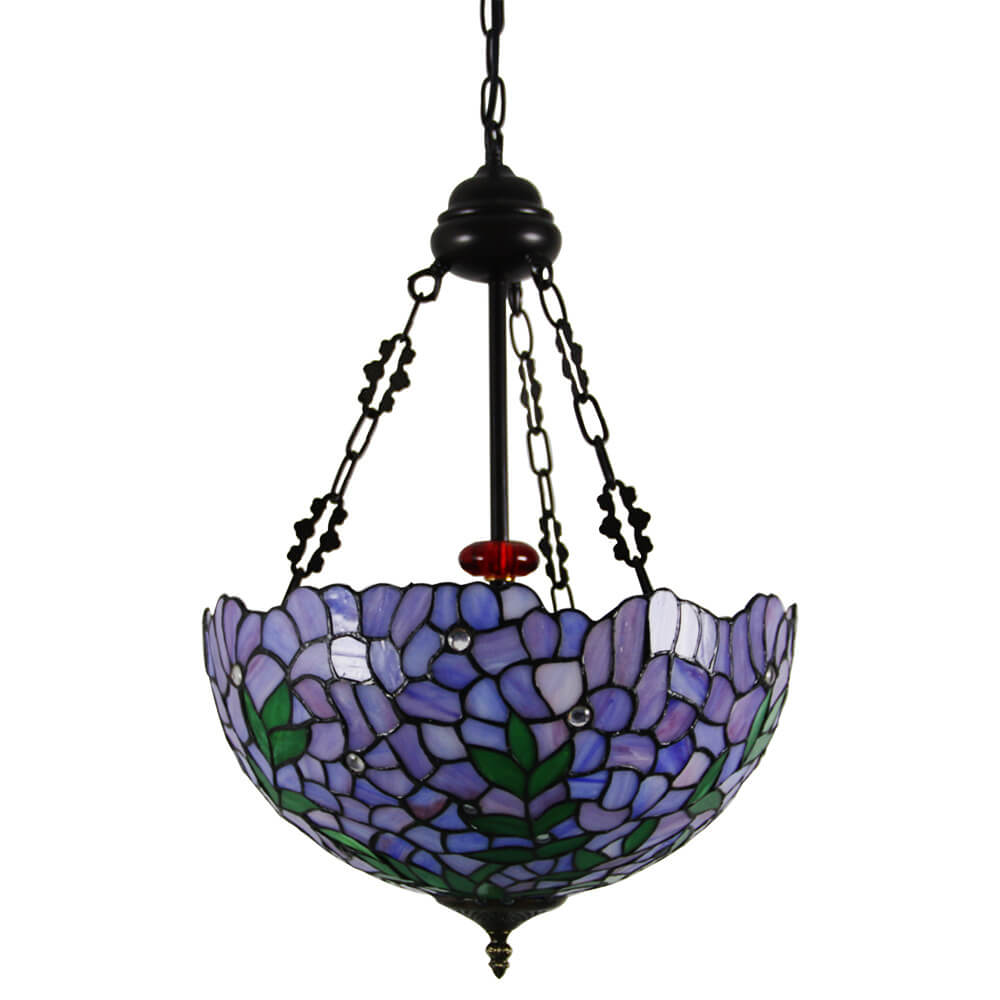 Vintage Tiffany Violet Stained Glass Round 3-Light Chandelier for Dining Room