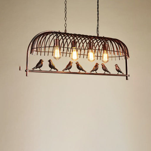 Vintage-Inspired Black Iron 4-Light Bird Cage Chandelier for Dining Room