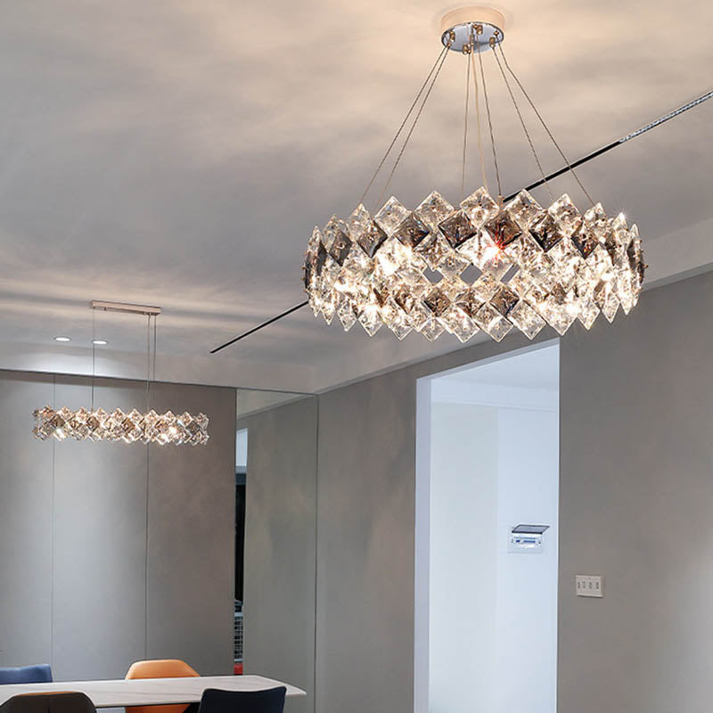 Modern Crystal Circular Chandelier with Plated Hardware for Living Room