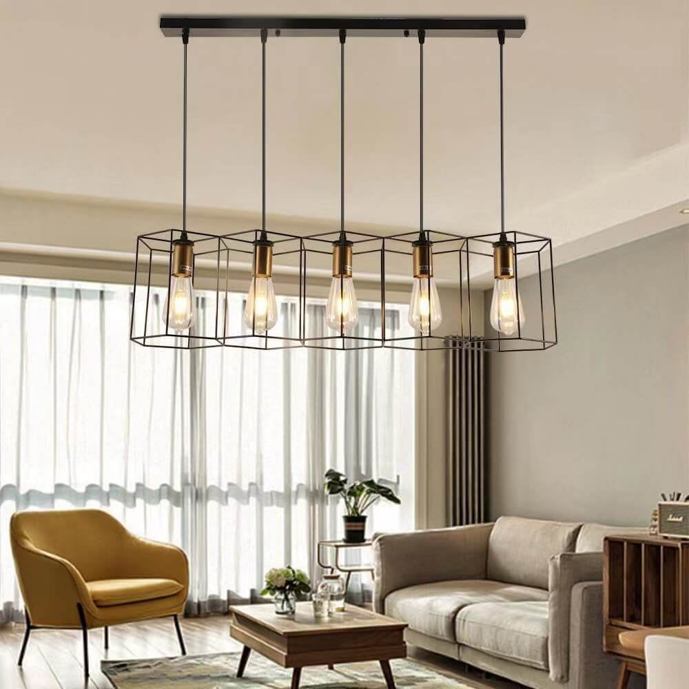 Mid-Century Geometric Iron Frame 3/5-Light Island Chandelier for Living Room