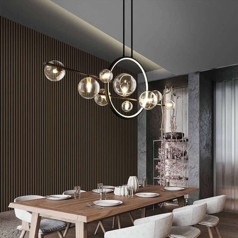 Contemporary Clear Glass Bubble Pendant Chandelier for Dining Room