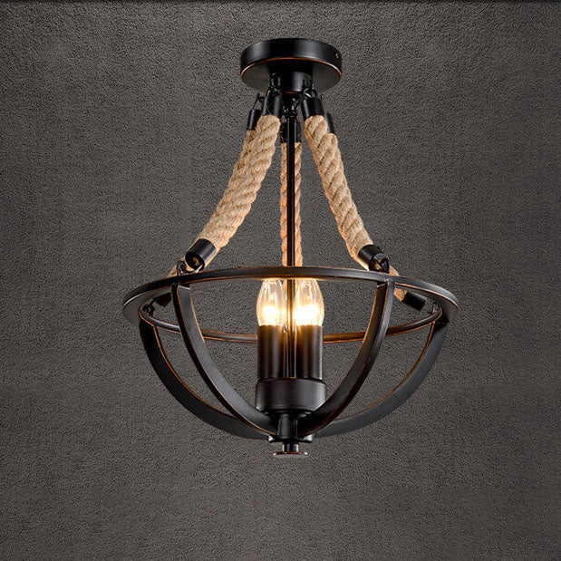 Rustic Industrial Iron 3-Light Twine Chandelier Pendant for Kitchen Island