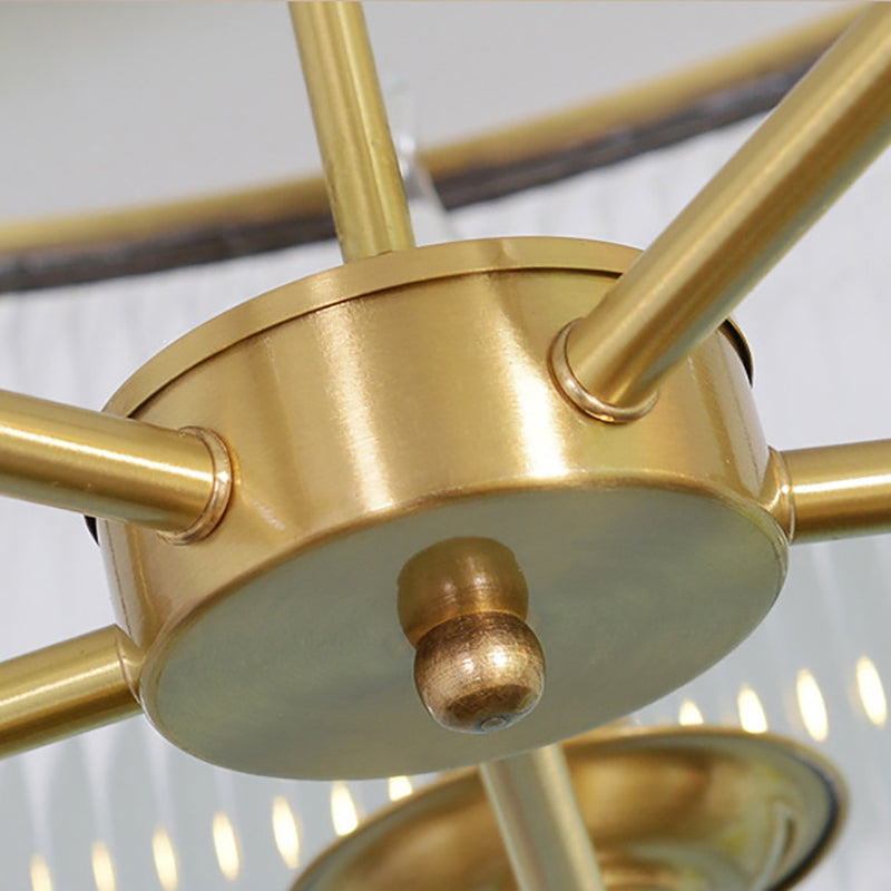 Modern Copper Glass Round Pinstripe Chandelier for Dining Room Lighting