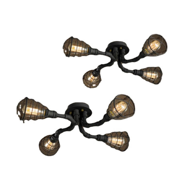 Rustic Industrial Vintage Iron 4/6/8-Light Round Flush Mount Fixture
