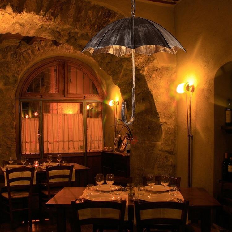 Industrial Style Black Iron 5-Light Round Umbrella Chandelier for Living Room
