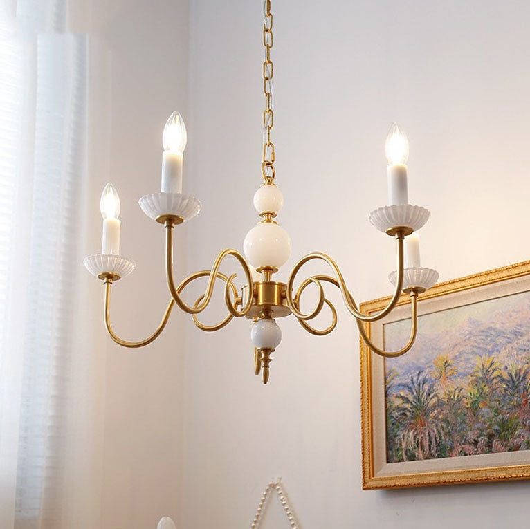 Elegant French Copper Frame 5-Light Candelabra Chandelier for Living Room