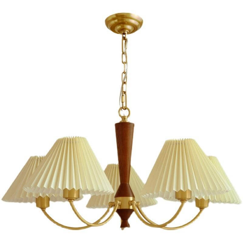 Nordic Retro Style Copper Pleated Chandelier for Living Room 3/5-Light
