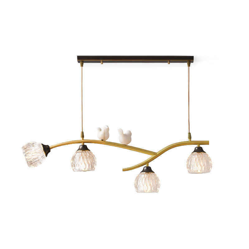 Japanese Minimalist Copper and Glass 4-Light Chandelier for Kitchen Island