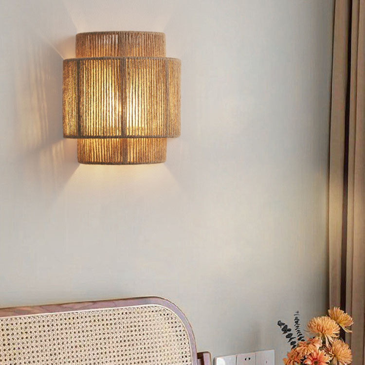 Rustic Japanese Rope Curved Wall Sconce Light for Living Room Decor