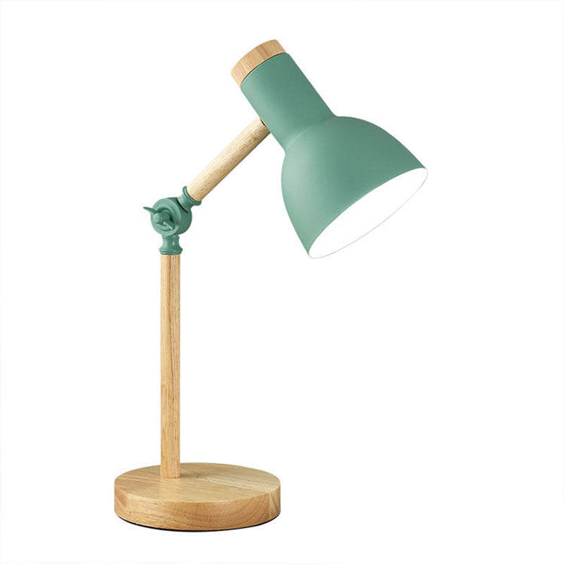 Nordic Iron Semi-Circular Table Lamp with Wooden Base for Study Room