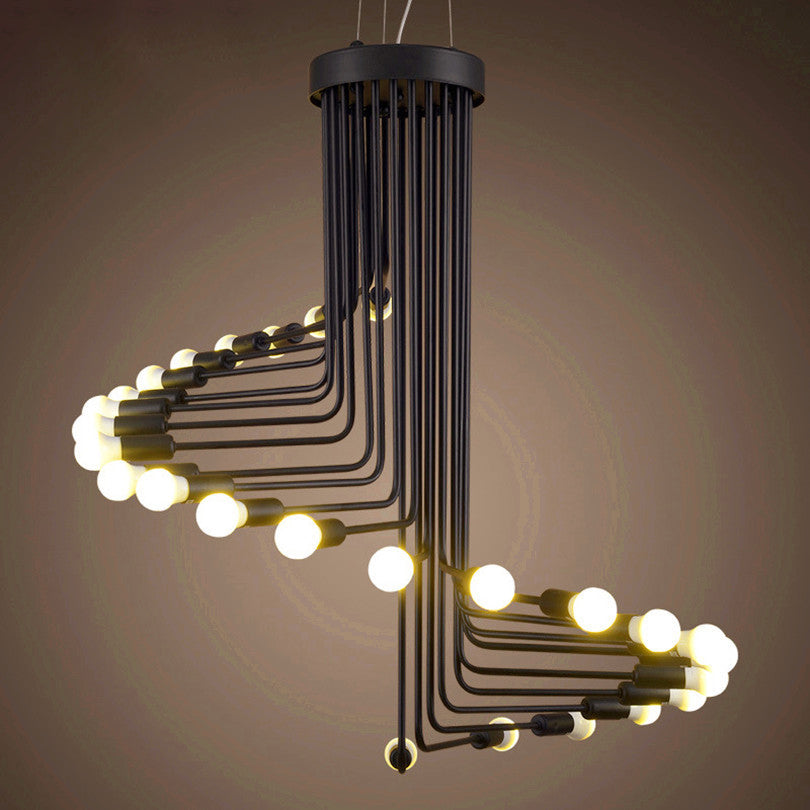 Vintage-inspired Black Iron Helical Chandelier for Entryway Lighting