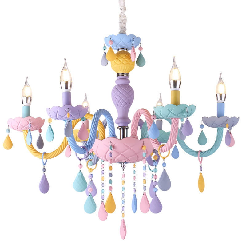 Modern Pink Princess Macaron Glass Chandelier for Kids' Bedroom