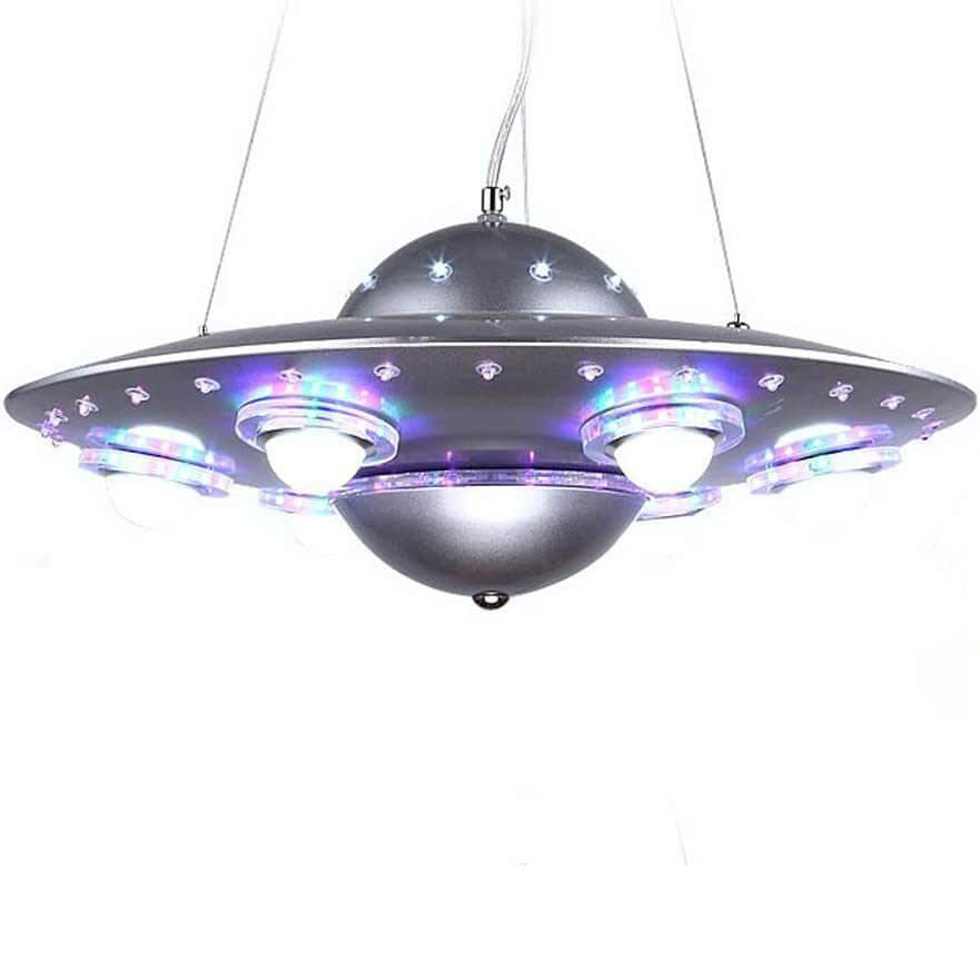 Kids' Modern Spaceship LED Chandelier in Iron & Glass for Bedroom Decor