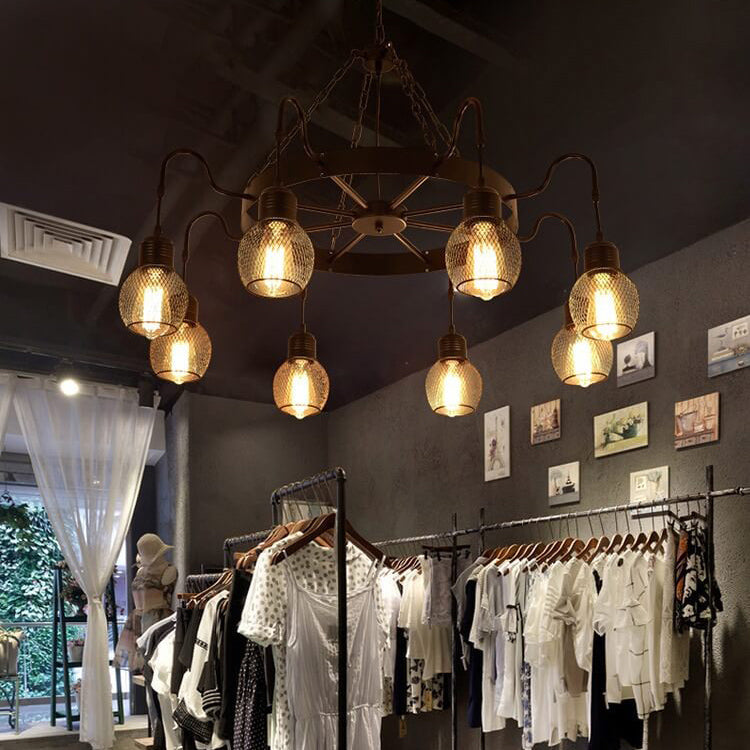 Classic Colonial Round Iron Mesh Chandelier Light for Living Room, 6/8/12 Light