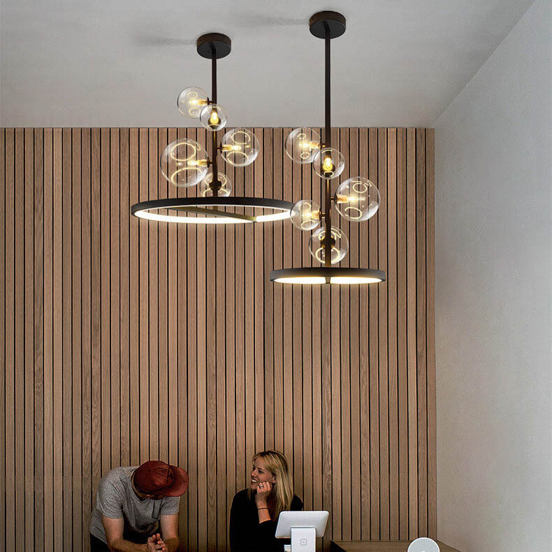 Modern Nordic Clear Glass Round Bubble 5-Light Chandelier for Dining Room