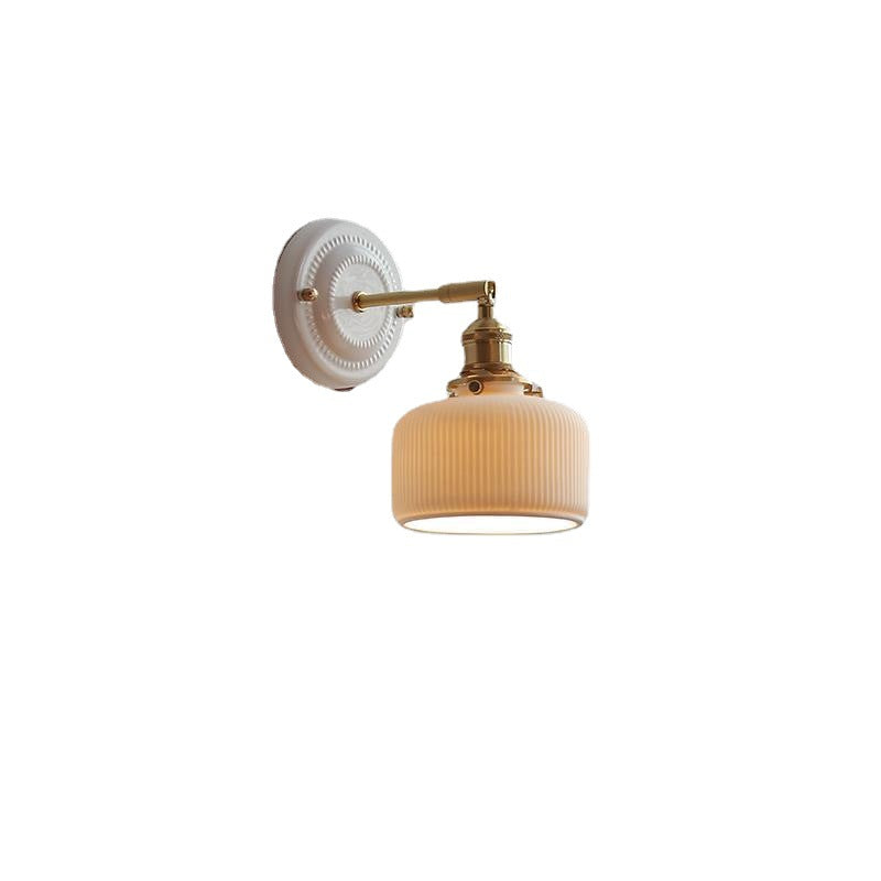 Classic Brass-Finished Vintage Ceramic Round Wall Sconce Lamp for Living Room