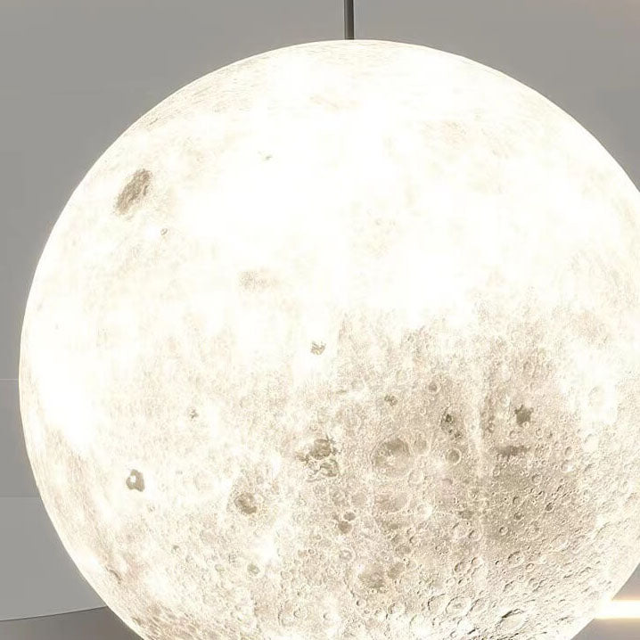 Nordic Minimalist White Wrought Iron Planet LED Chandelier for Kids' Room
