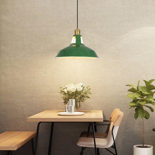 Vintage Green Iron Cone Pendant Light for Industrial-Style Entryway