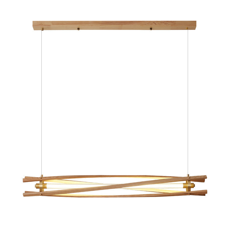 Rustic Ash Wood & Brass LED Island Chandelier for Dining Room Elegance