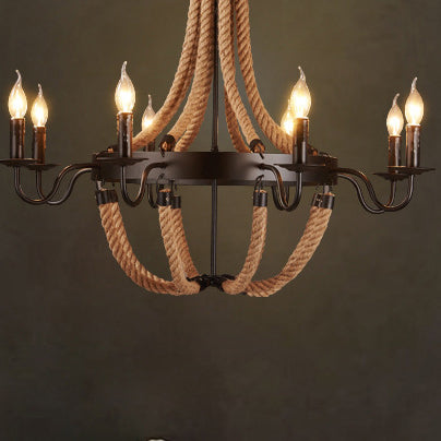 Vintage Black Wrought Iron Twine Chandelier 6/8 Lights for Dining Room