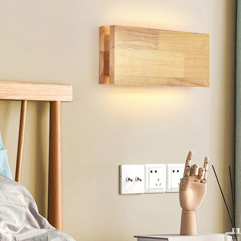 Wabi-Sabi Natural Wood Rectangular LED Wall Sconce for Rustic Decor